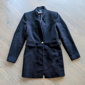 ZARA Women's Military Style Mid Length Coat - Velvety, Blue, Size Medium